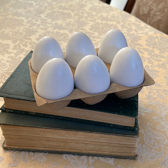 6 wooden eggs painted white in egg carton - Picture 1 of 6